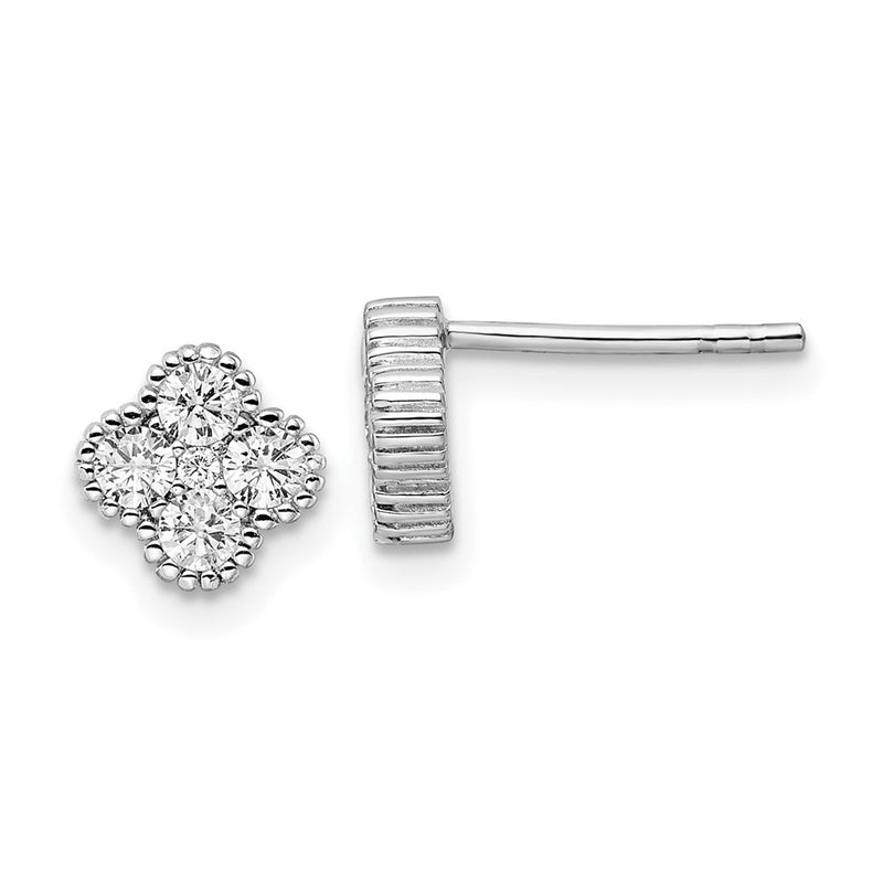 Sterling Silver Rhodium-Plated Polished Cz Post Earrings