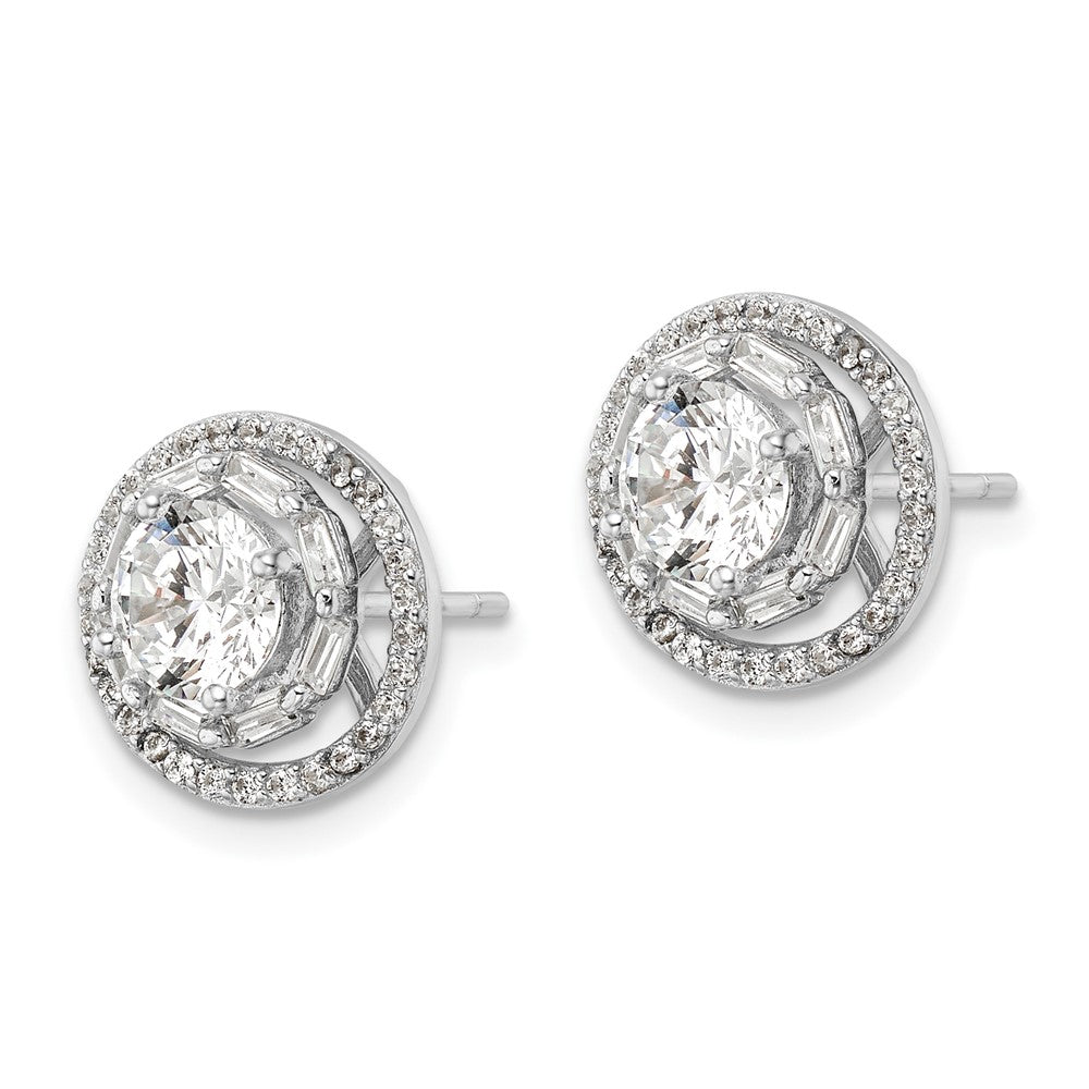 Sterling Silver Rhodium-Plated Polished 6mm Cz Stud W/ Jackets Earrings