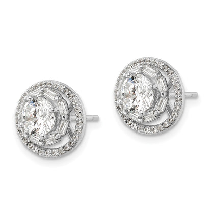 Sterling Silver Rhodium-Plated Polished 6mm Cz Stud W/ Jackets Earrings