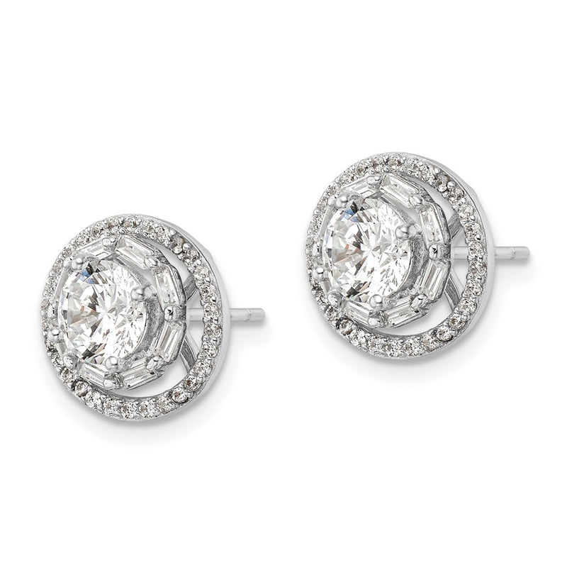 Sterling Silver Rhodium-Plated Polished 6mm Cz Stud W/ Jackets Earrings