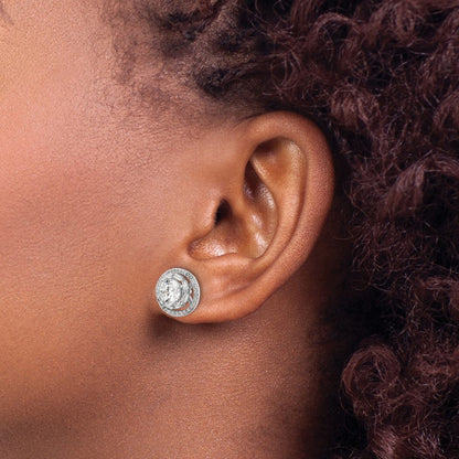 Sterling Silver Rhodium-Plated Polished 6mm Cz Stud W/ Jackets Earrings