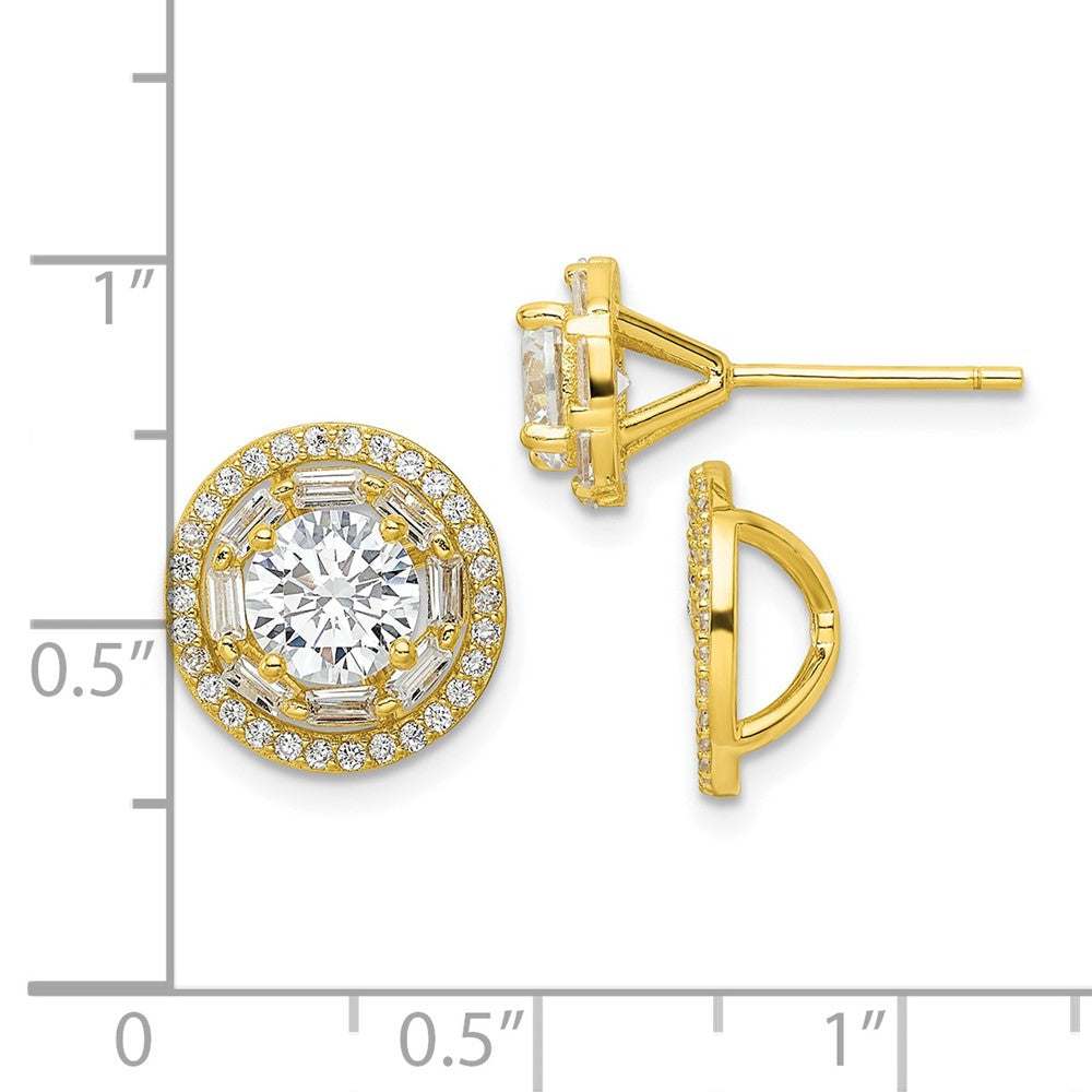 Sterling Silver Gold-Tone Polished 6mm Cz Stud W/ Jackets Earrings
