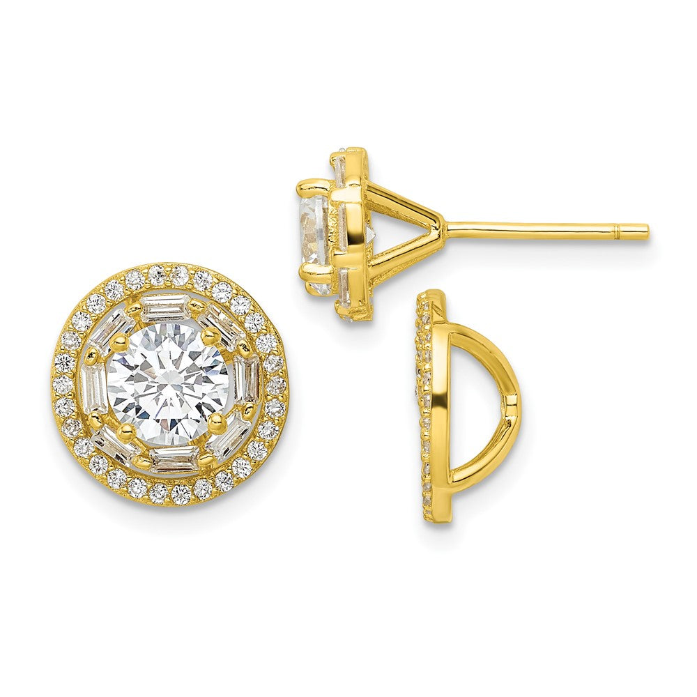 Sterling Silver Gold-Tone Polished 6mm Cz Stud W/ Jackets Earrings