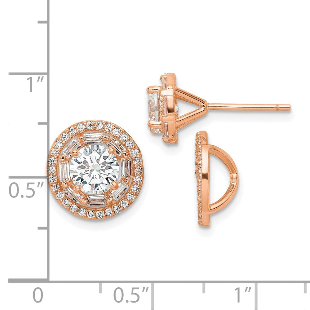 Sterling Silver Rose-Tone Polished 6mm Cz Stud W/ Jackets Earrings