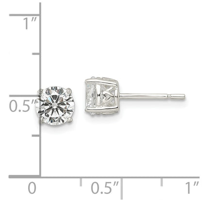 Sterling Silver Polished 6mm Round Cz Heart Basket Set Stud Earrings