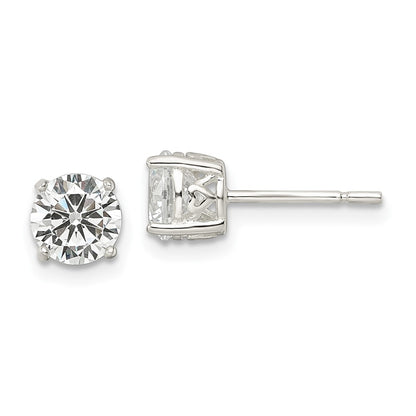 Sterling Silver Polished 6mm Round Cz Heart Basket Set Stud Earrings