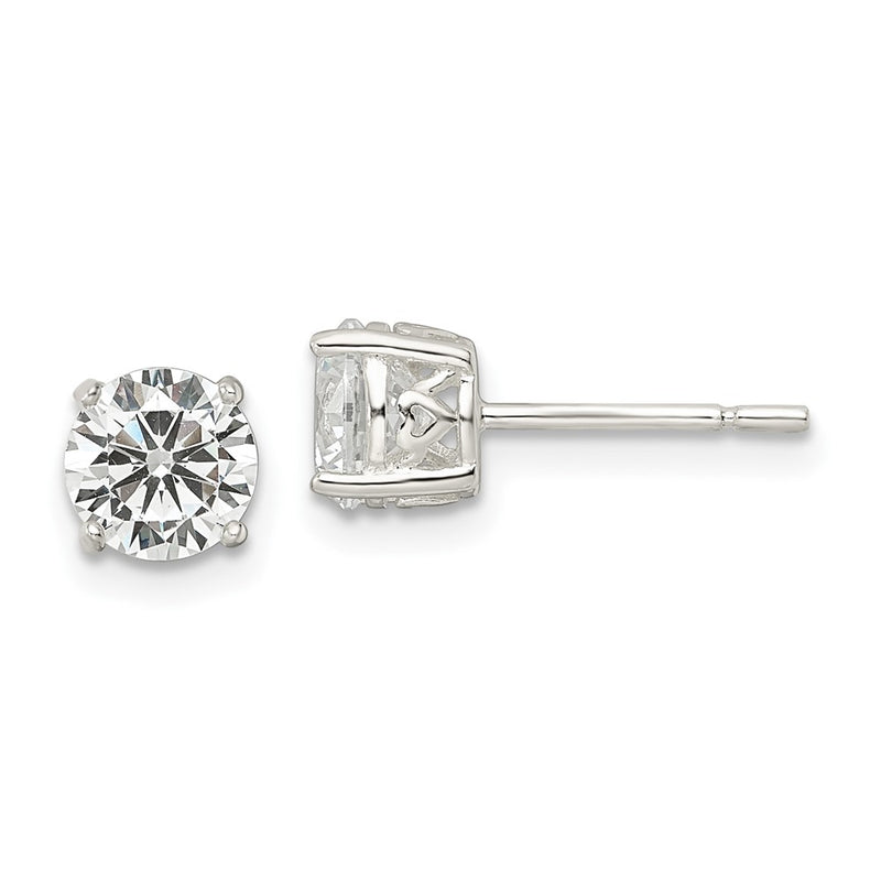 Sterling Silver Polished 6mm Round Cz Heart Basket Set Stud Earrings
