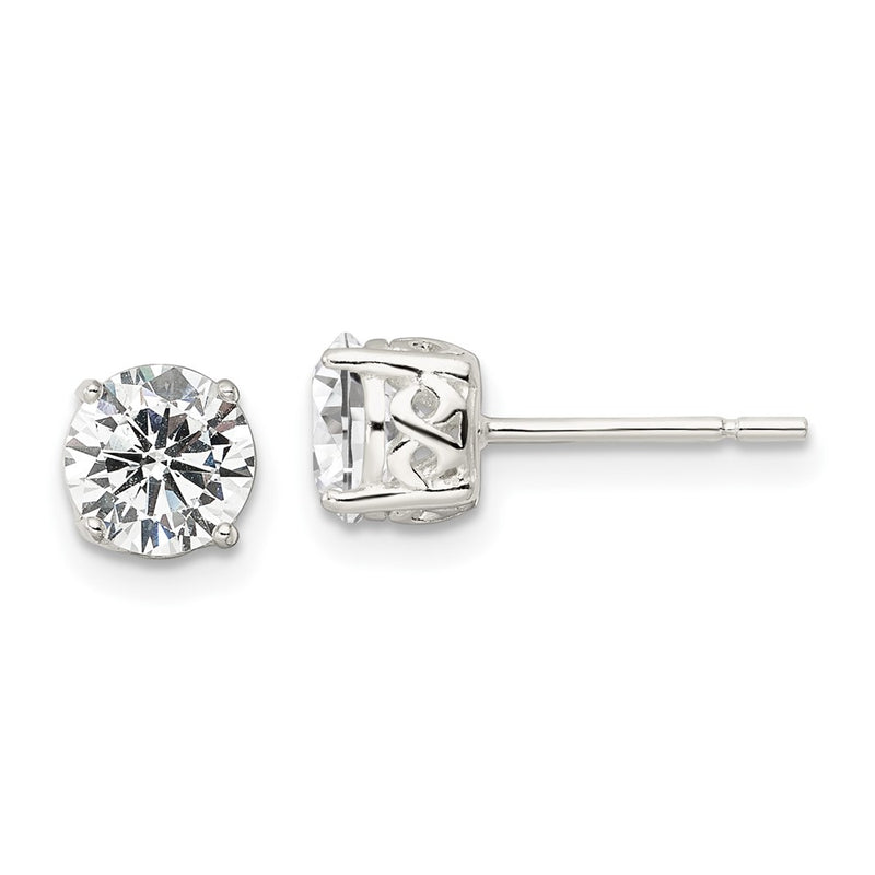 Sterling Silver Polished 6mm Round Cz Infinity Basket Set Stud Earrings
