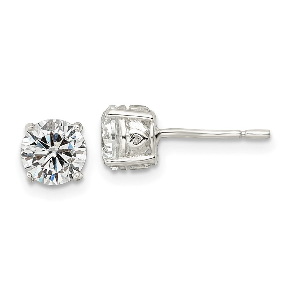 Sterling Silver Polished 6mm Round Cz Heart Basket Set Stud Earrings