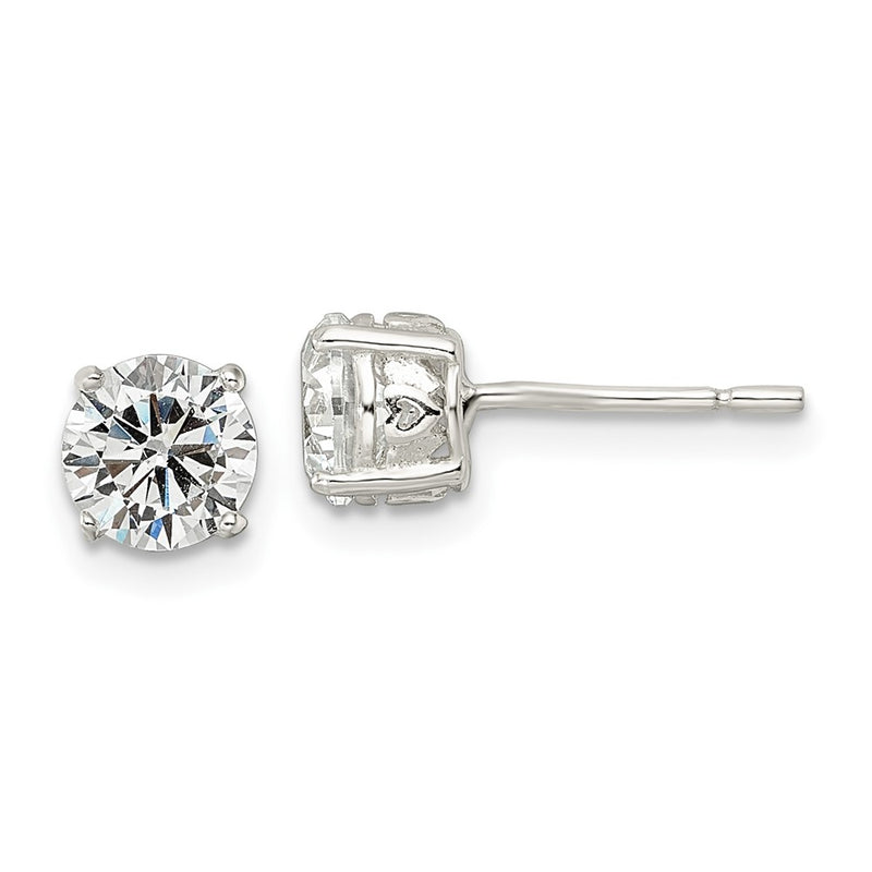 Sterling Silver Polished 6mm Round Cz Heart Basket Set Stud Earrings