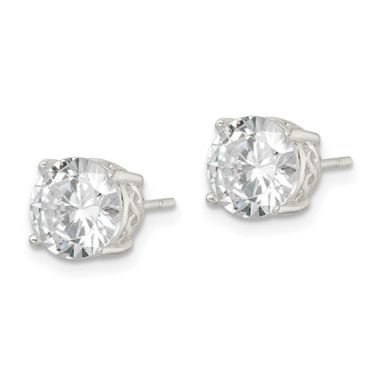 Sterling Silver Polished 8mm Round Cz Infinity Basket Set Stud Earrings