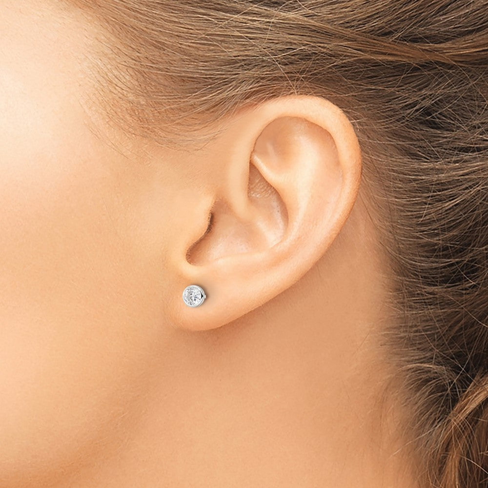 Sterling Silver Polished 4mm Round Cz Bezel Set Stud Earrings