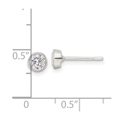 Sterling Silver Polished 4mm Round Cz Bezel Set Stud Earrings