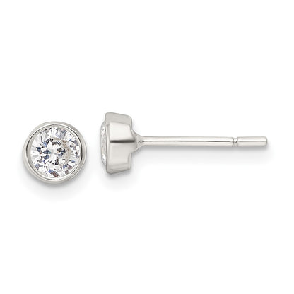 Sterling Silver Polished 4mm Round Cz Bezel Set Stud Earrings