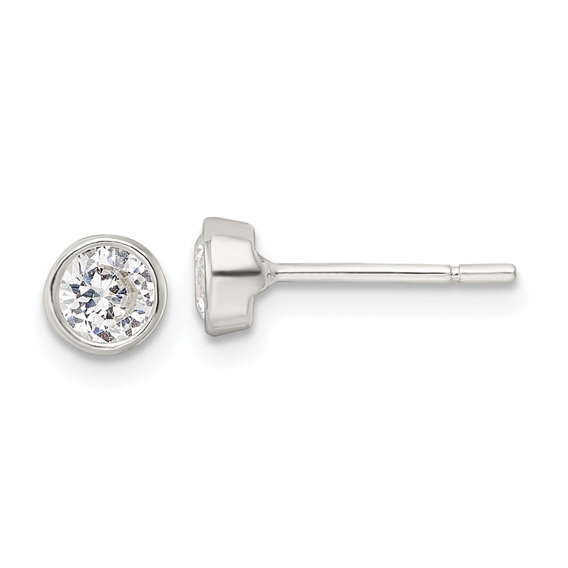 Sterling Silver Polished 4mm Round Cz Bezel Set Stud Earrings