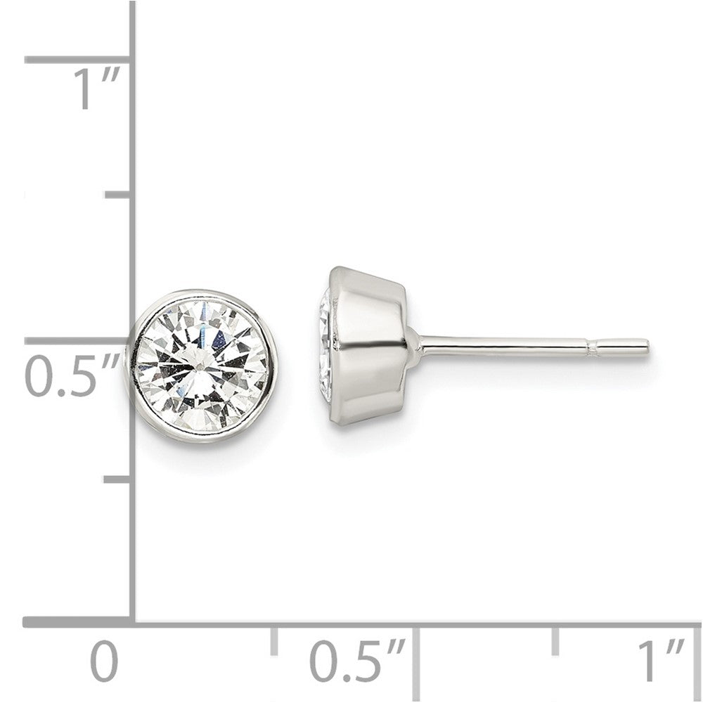 Sterling Silver Polished 6mm Round Cz Bezel Set Stud Earrings