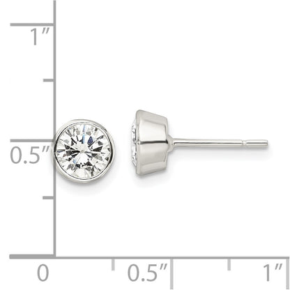 Sterling Silver Polished 6mm Round Cz Bezel Set Stud Earrings
