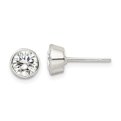 Sterling Silver Polished 6mm Round Cz Bezel Set Stud Earrings
