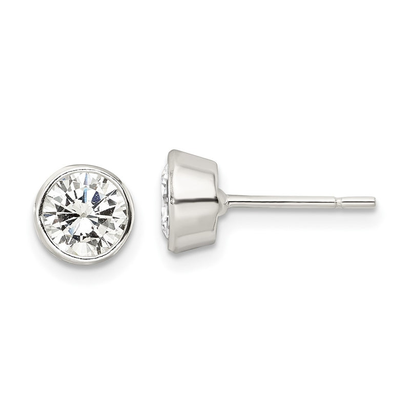 Sterling Silver Polished 6mm Round Cz Bezel Set Stud Earrings