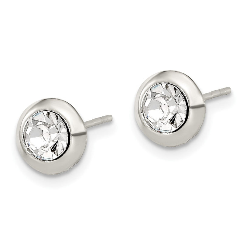 Sterling Silver Polished 8mm Round Cz Bezel Set Stud Earrings