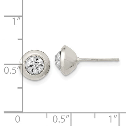 Sterling Silver Polished 8mm Round Cz Bezel Set Stud Earrings