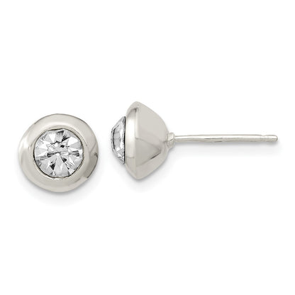Sterling Silver Polished 8mm Round Cz Bezel Set Stud Earrings