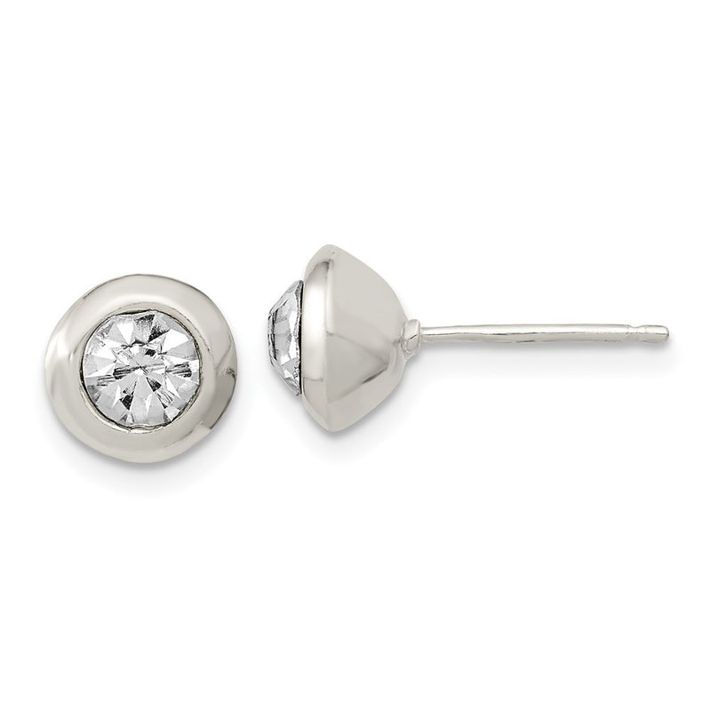 Sterling Silver Polished 8mm Round Cz Bezel Set Stud Earrings
