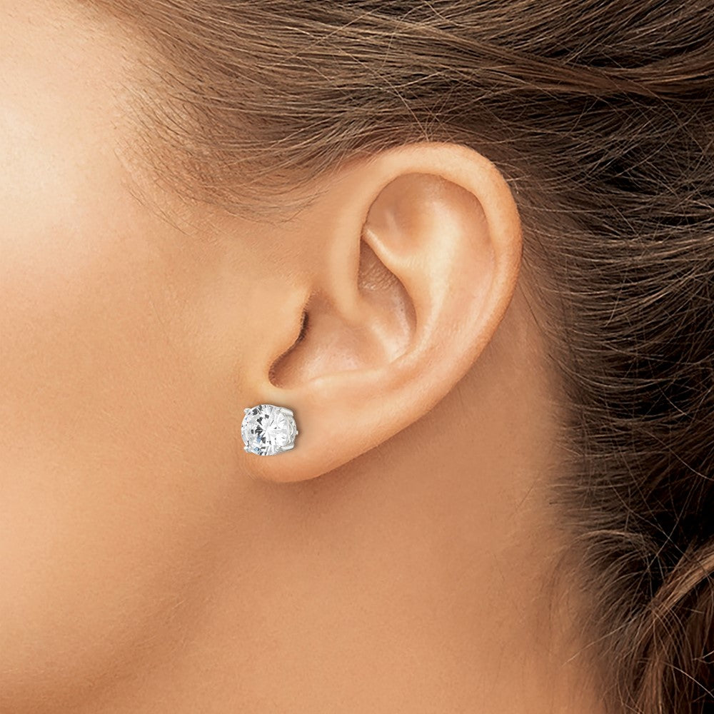 Sterling Silver Polished 8mm Round Cz Heart Basket Set Stud Earrings