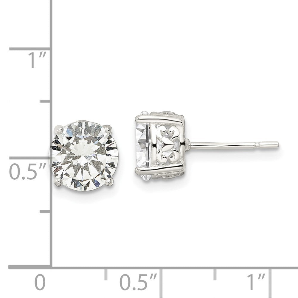 Sterling Silver Polished 8mm Round Cz Heart Basket Set Stud Earrings