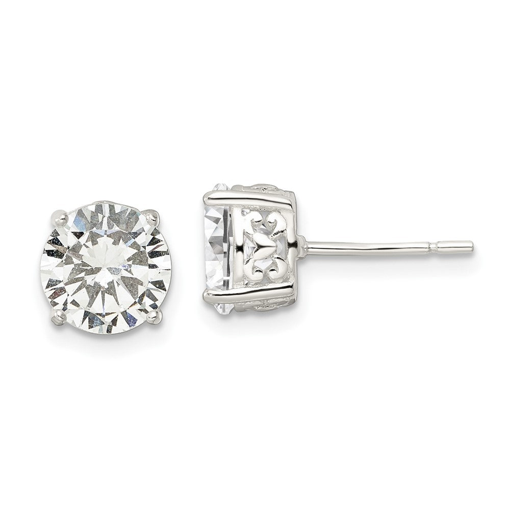 Sterling Silver Polished 8mm Round Cz Heart Basket Set Stud Earrings
