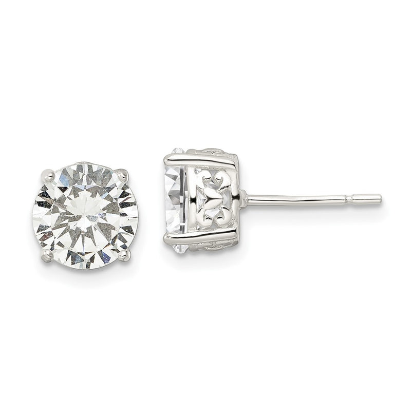 Sterling Silver Polished 8mm Round Cz Heart Basket Set Stud Earrings