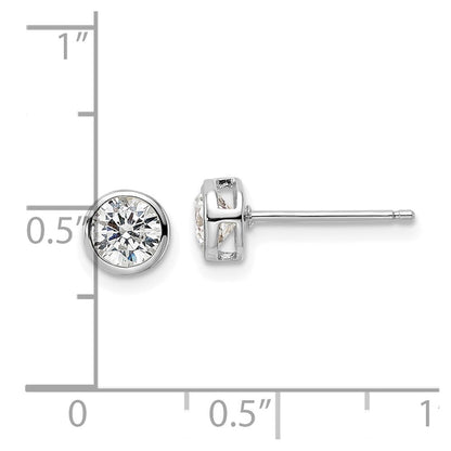 Sterling Silver Rhod-Plated Polished 5mm Round Cz Bezel Set Stud Earrings