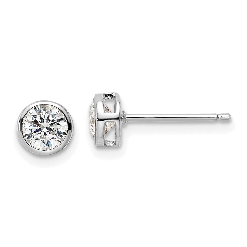 Sterling Silver Rhod-Plated Polished 5mm Round Cz Bezel Set Stud Earrings