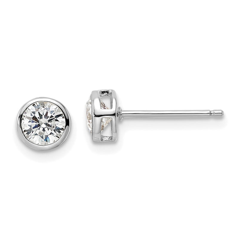 Sterling Silver Rhod-Plated Polished 5mm Round Cz Bezel Set Stud Earrings