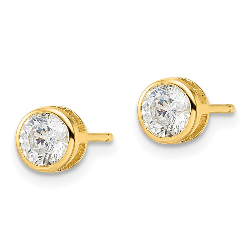 Sterling Silver Gold-Tone Polished 5mm Round Cz Bezel Set Stud Earrings