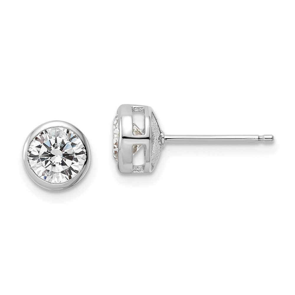 Sterling Silver Rhod-Plated Polished 6mm Round Cz Bezel Set Stud Earrings