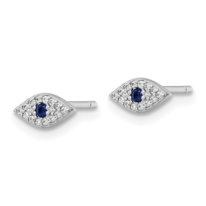 Sterling Silver Rhodium-Plated Polished Blue & White Cz Eye Post Earrings