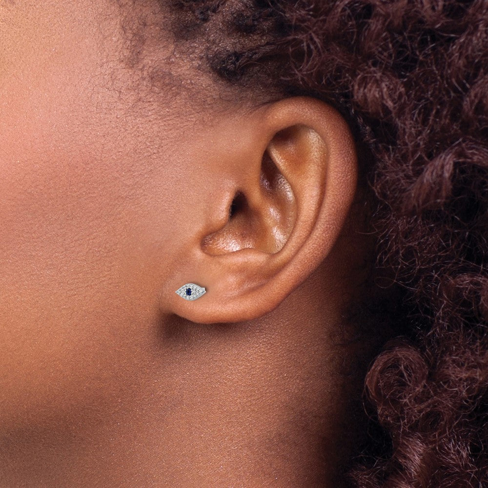Sterling Silver Rhodium-Plated Polished Blue & White Cz Eye Post Earrings