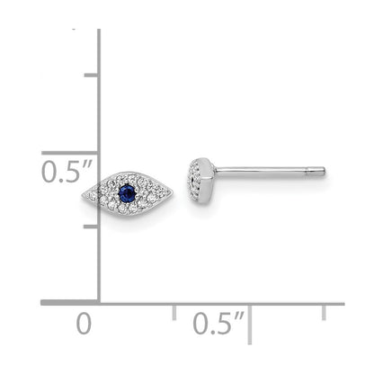 Sterling Silver Rhodium-Plated Polished Blue & White Cz Eye Post Earrings