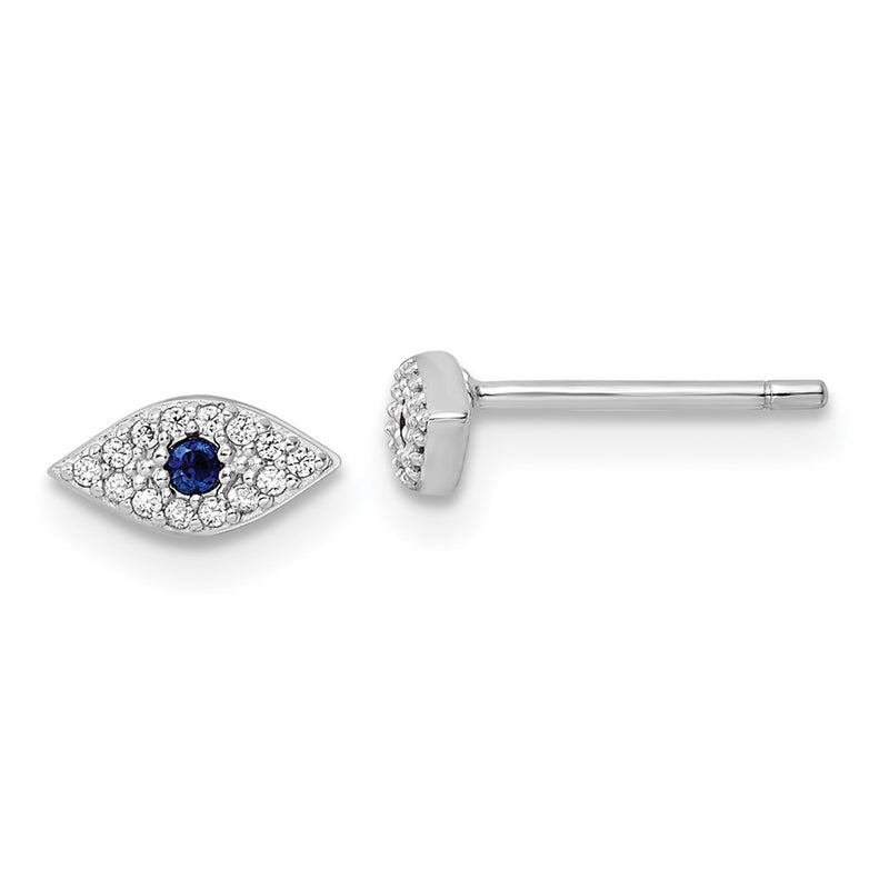 Sterling Silver Rhodium-Plated Polished Blue & White Cz Eye Post Earrings