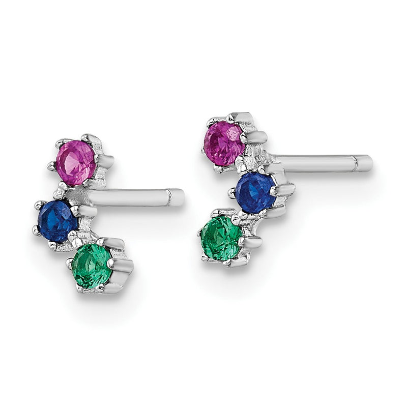 Sterling Silver Rhodium-Plated Polished Multi-Color Cz Post Earrings
