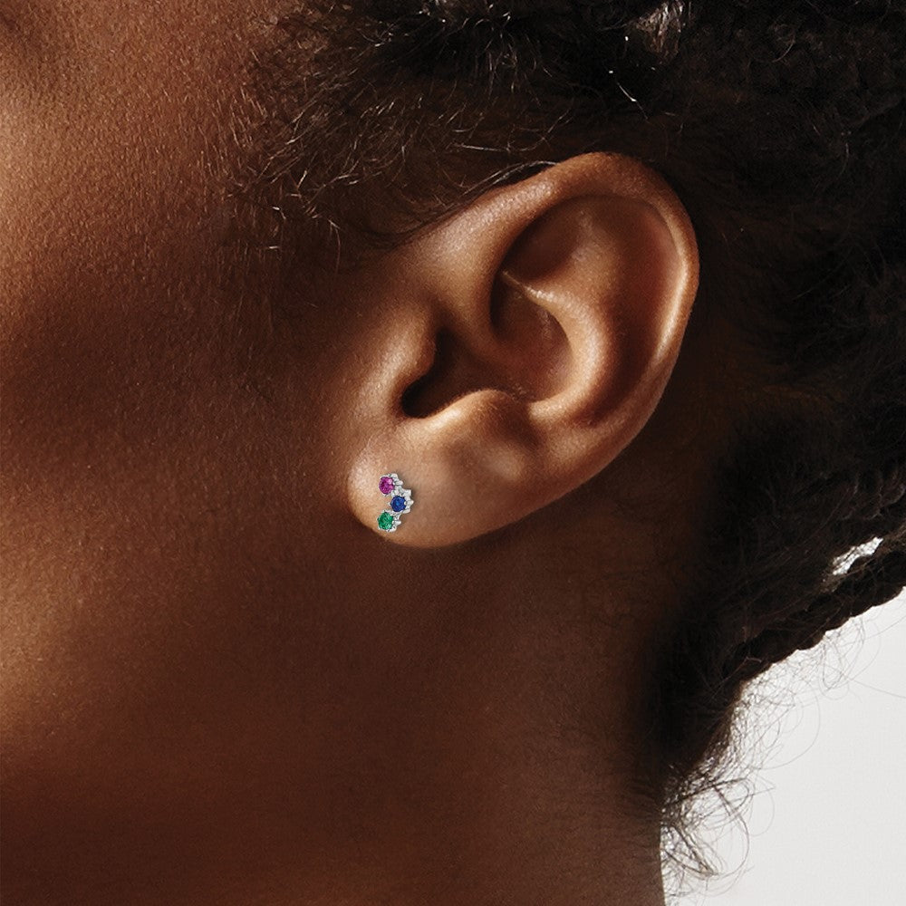 Sterling Silver Rhodium-Plated Polished Multi-Color Cz Post Earrings