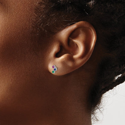 Sterling Silver Rhodium-Plated Polished Multi-Color Cz Post Earrings