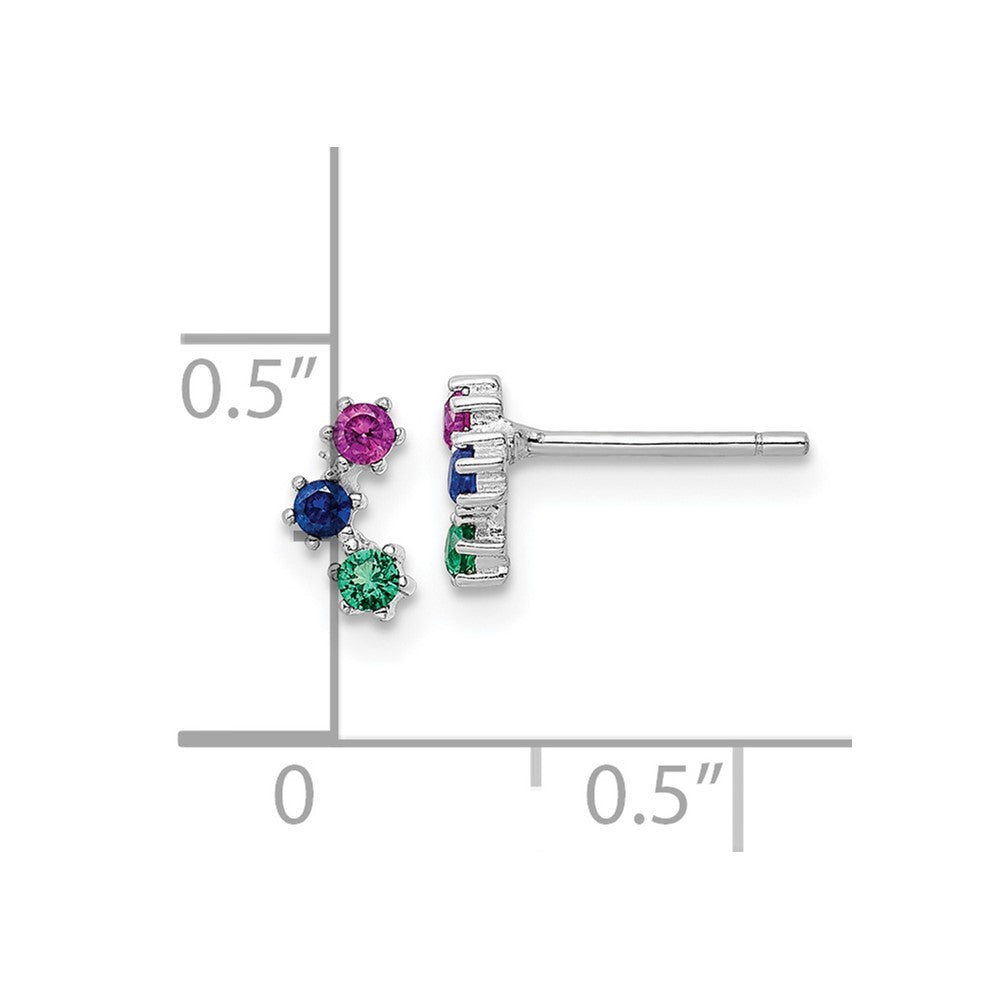Sterling Silver Rhodium-Plated Polished Multi-Color Cz Post Earrings