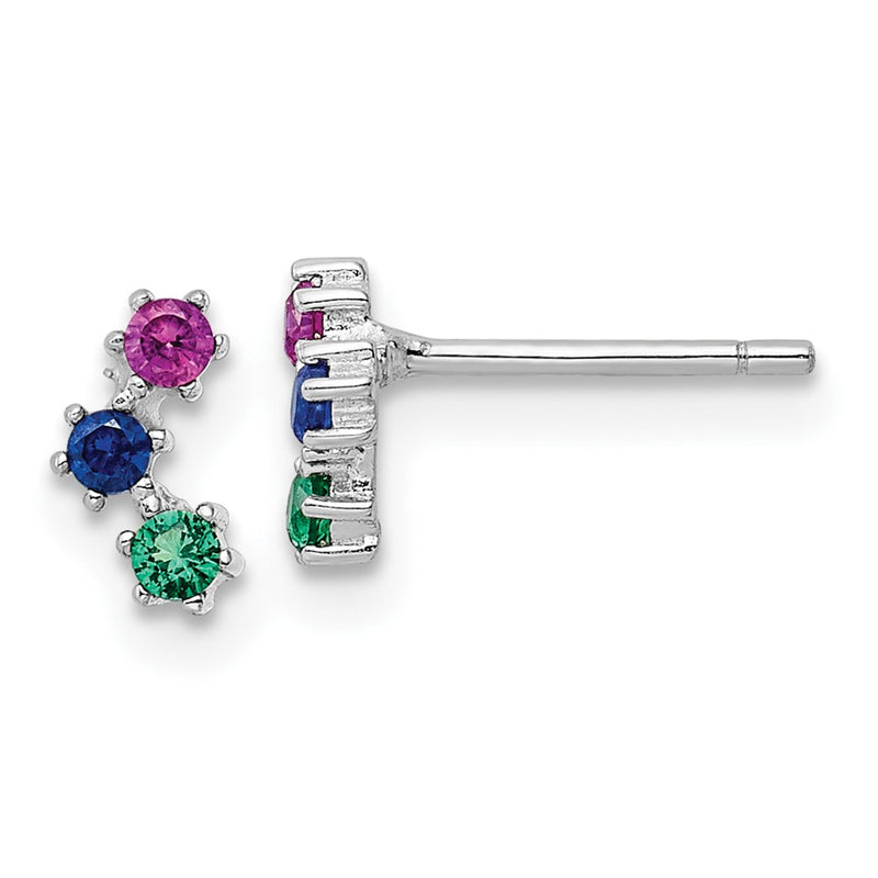 Sterling Silver Rhodium-Plated Polished Multi-Color Cz Post Earrings