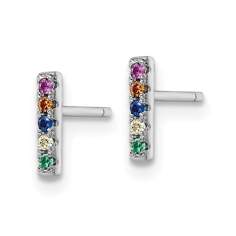 Sterling Silver Rhodium-Plated Polished Multi-Color Cz Bar Post Earrings