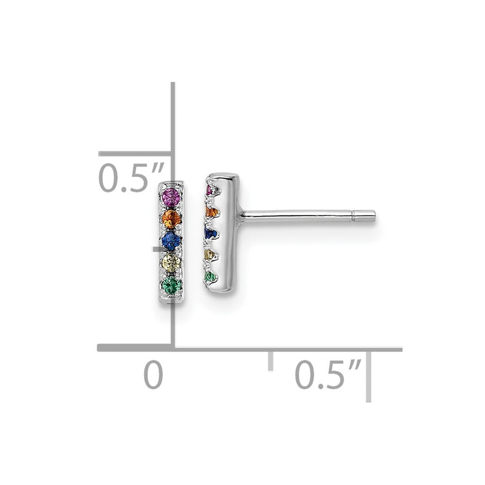 Sterling Silver Rhodium-Plated Polished Multi-Color Cz Bar Post Earrings