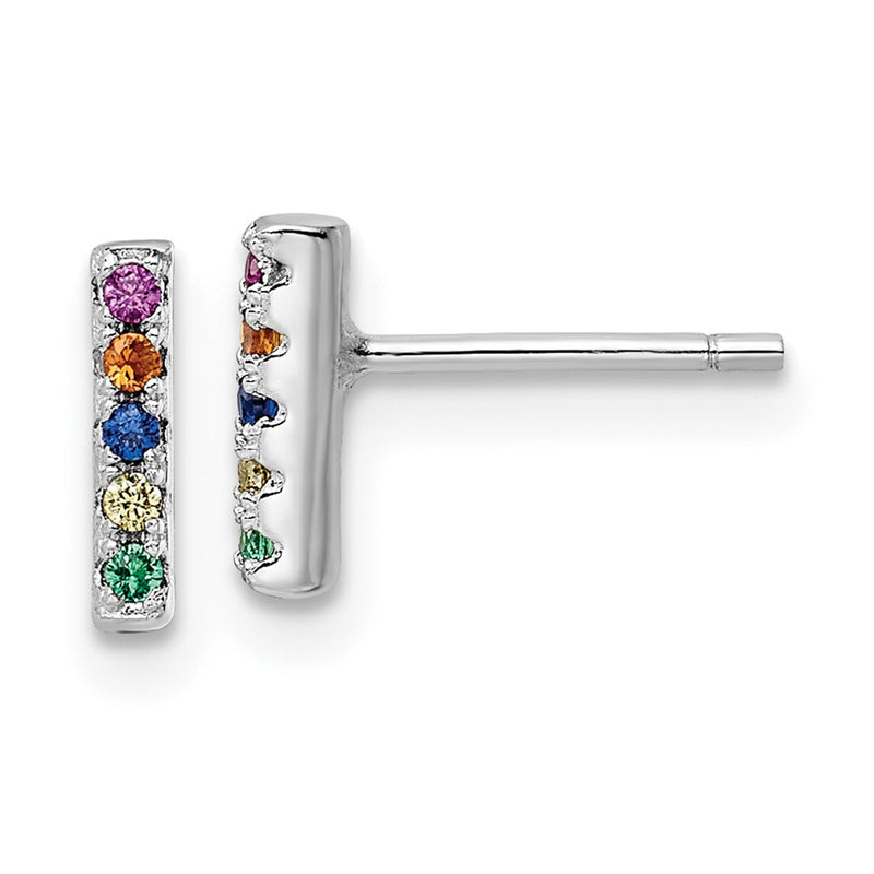 Sterling Silver Rhodium-Plated Polished Multi-Color Cz Bar Post Earrings