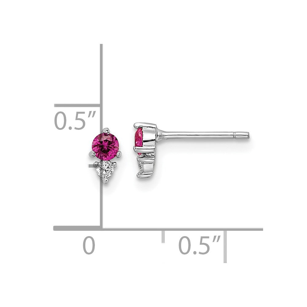 Sterling Silver Rhodium-Plated Polished Red & White Cz Post Earrings