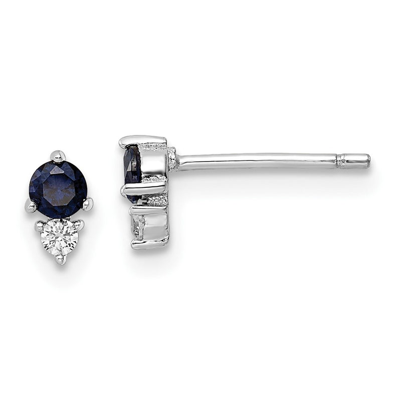 Sterling Silver Rhodium-Plated Polished Blue & White Cz Post Earrings